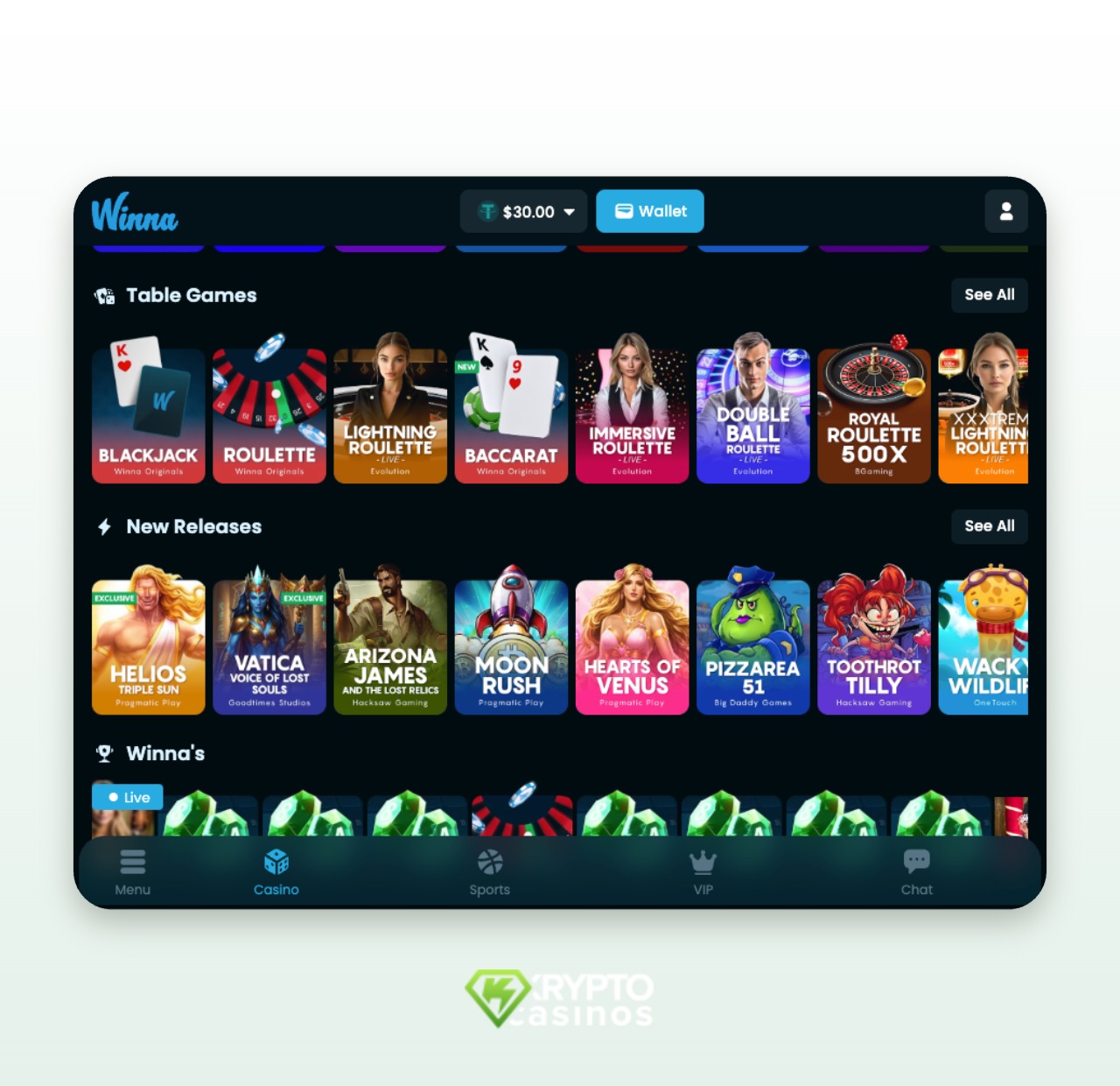 Winna Casino Screenshot aus unserem Testbericht