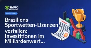 Zerrissenes juristisches Dokument, ein goldener Pokal und ein fallendes Balkendiagramm.