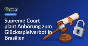 Ein Richterhammer, ein juristisches Dokument mit Wachssiegel und ein geöffnetes Vorhängeschloss.