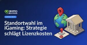 Globus mit Standortnadel, ein klassisches Bankgebäude und ein gestempeltes Dokument.