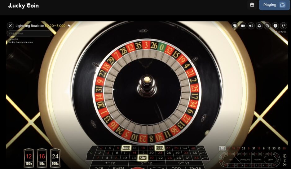 Das Bild zeigt einen Ausschnitt von Lightning Roulette von Evolution Gaming gespielt im LuckyCoin Casino Schweiz
