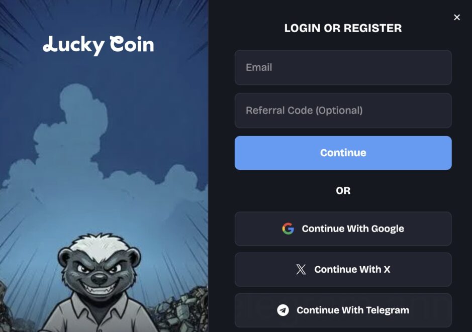 Das Bild zeigt die Registrierungsmaske bei LuckyCoin.io Schweiz