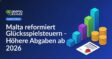 Stufenförmiges Balkendiagramm, gestapelte Goldmünzen und ein offizielles Dokument mit Siegel.