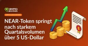 Aufsteigendes Diagramm, gestapelte blanke Goldmünzen und ein offizielles Dokument mit Siegel.