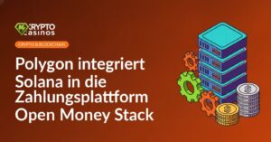 Server-Rack, ineinandergreifende Zahnräder und gestapelte, generische Münzen.
