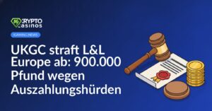 Ein hölzerner Richterhammer, ein offizielles Dokument mit rotem Siegel und ein Stapel Goldmünzen.