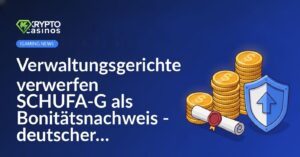 Ein Stapel Goldmünzen, ein Dokument mit Wachssiegel und ein Sicherheitsschild.