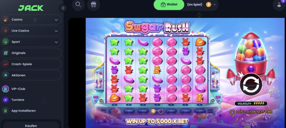 Das Bild zeigt wie aktuell Sugar Rush im Jack.com Schweiz gespielt wird
