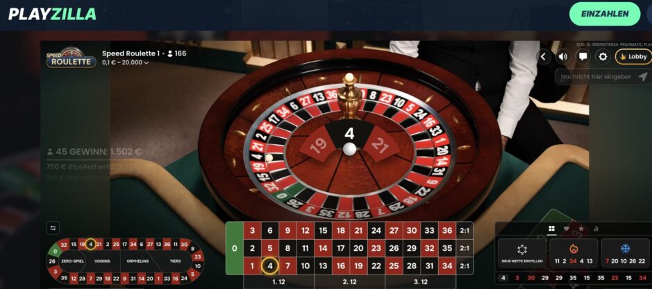 Das Bild zeigt eine Runde Live Roulette im Playzilla Deutschland