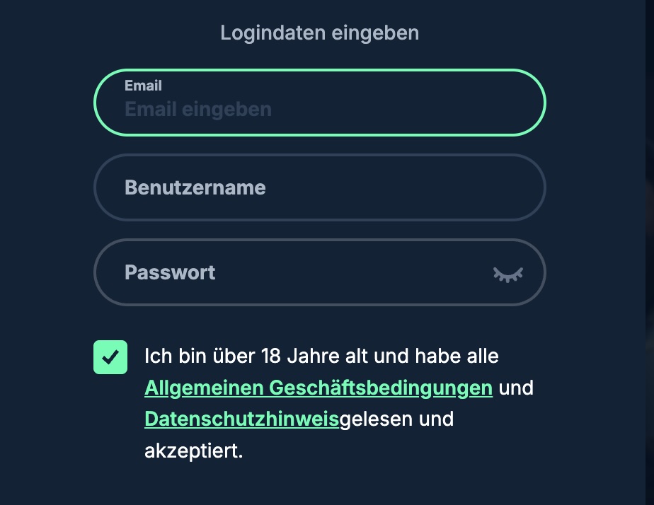 Das Bild zeigt die Registrierungsmaske im Playzilla DE